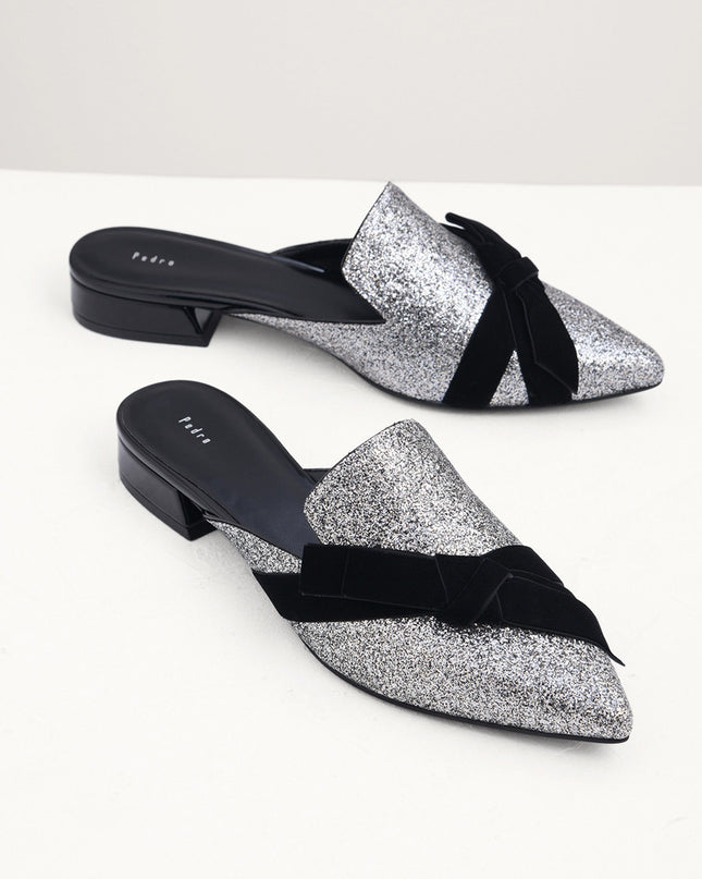 Velvet Bow Glitter Mules
