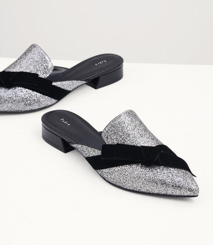 Velvet Bow Glitter Mules