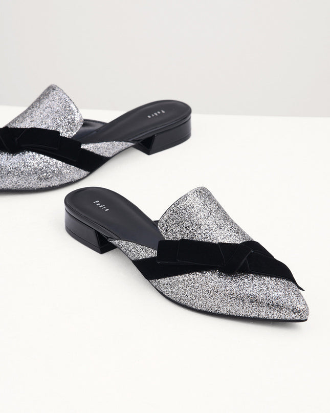 Velvet Bow Glitter Mules