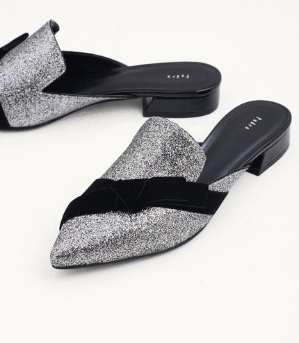 Velvet Bow Glitter Mules