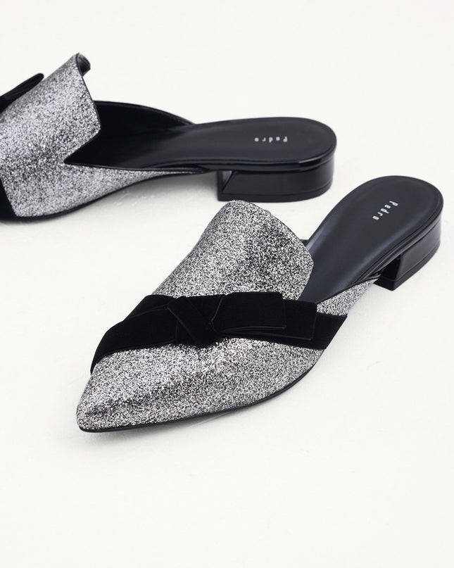Velvet Bow Glitter Mules