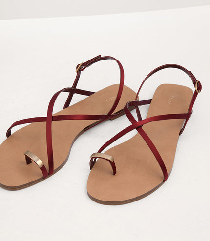 Metal Embellished Satin Toe Loop Sandals