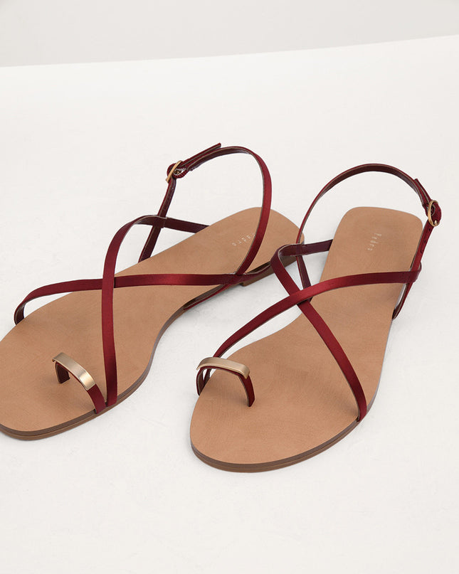 Metal Embellished Satin Toe Loop Sandals