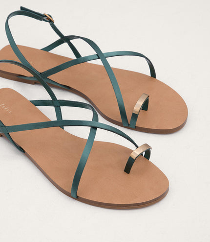 Metal Embellished Satin Toe Loop Sandals