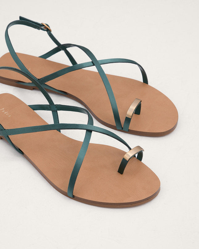Metal Embellished Satin Toe Loop Sandals