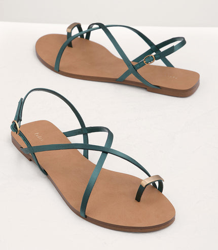 Metal Embellished Satin Toe Loop Sandals