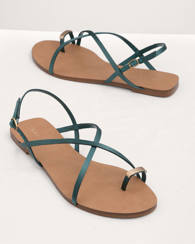 Metal Embellished Satin Toe Loop Sandals