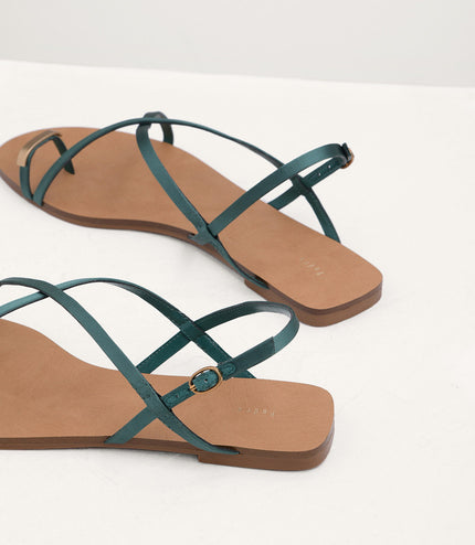 Metal Embellished Satin Toe Loop Sandals