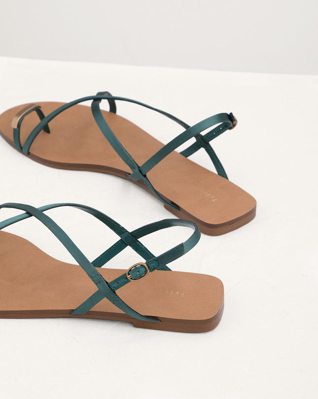 Metal Embellished Satin Toe Loop Sandals