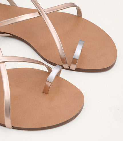 Metal Embellished Satin Toe Loop Sandals
