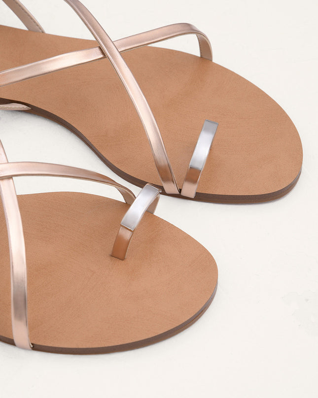 Metal Embellished Satin Toe Loop Sandals