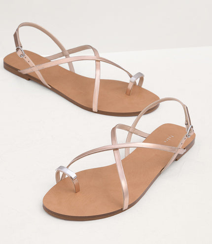 Metal Embellished Satin Toe Loop Sandals