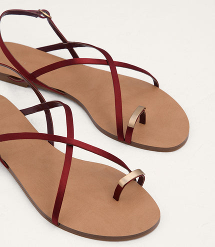 Metal Embellished Satin Toe Loop Sandals