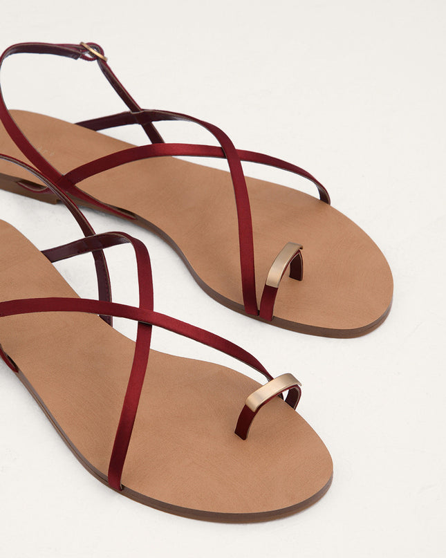 Metal Embellished Satin Toe Loop Sandals