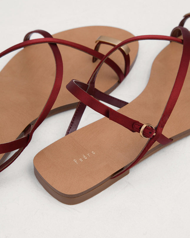 Metal Embellished Satin Toe Loop Sandals