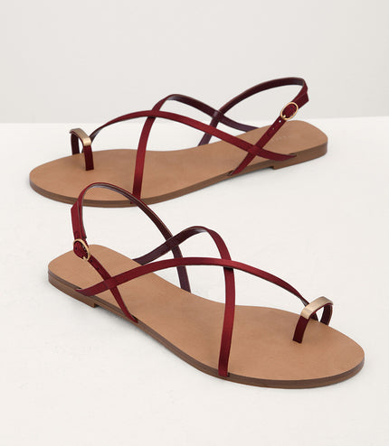 Metal Embellished Satin Toe Loop Sandals