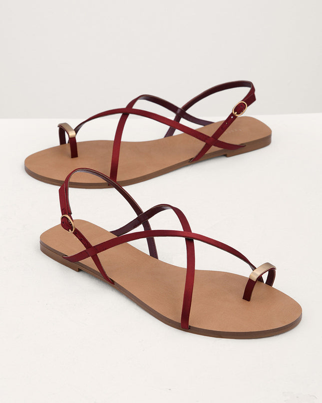 Metal Embellished Satin Toe Loop Sandals