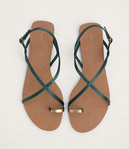 Metal Embellished Satin Toe Loop Sandals