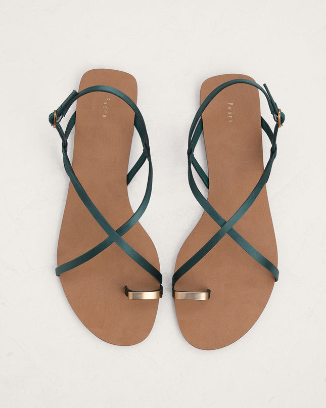 Metal Embellished Satin Toe Loop Sandals