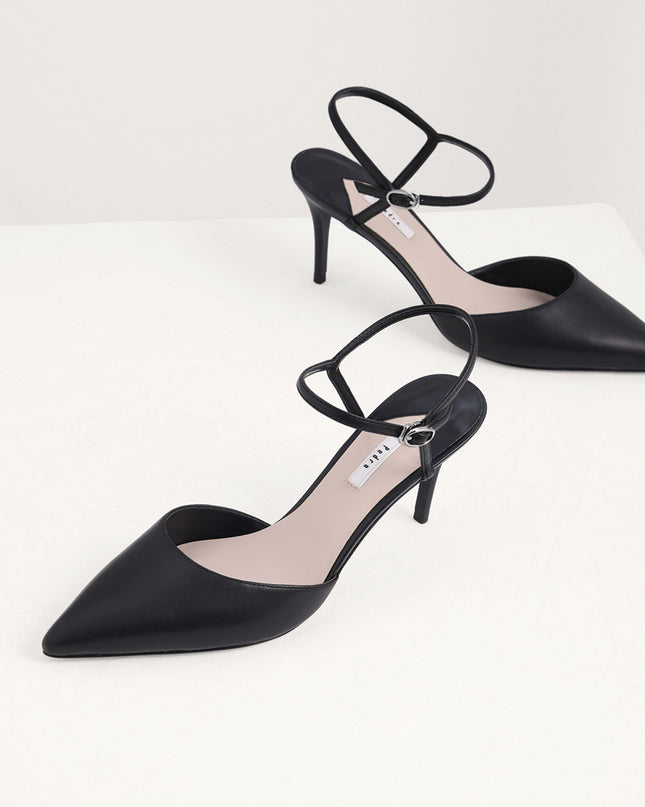 Ankle Strap Pointed Toe Leather Pumps
