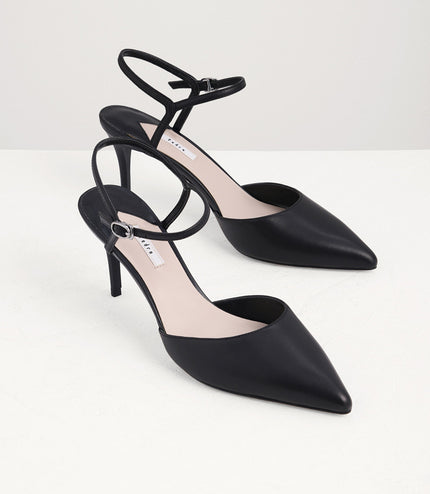 Ankle Strap Pointed Toe Leather Pumps