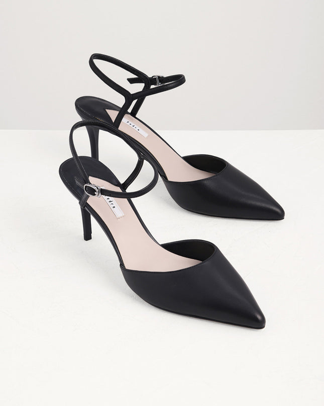 Ankle Strap Pointed Toe Leather Pumps