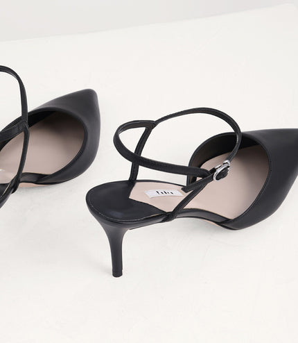 Ankle Strap Pointed Toe Leather Pumps