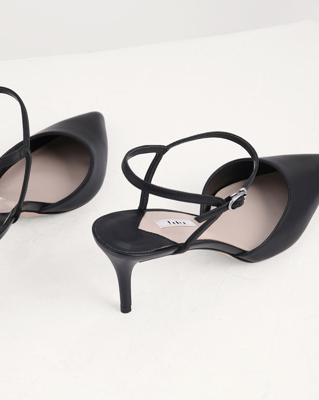 Ankle Strap Pointed Toe Leather Pumps