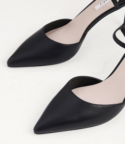 Ankle Strap Pointed Toe Leather Pumps