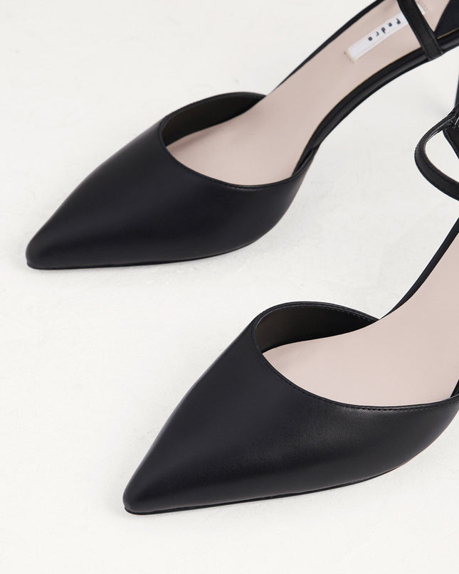 Ankle Strap Pointed Toe Leather Pumps