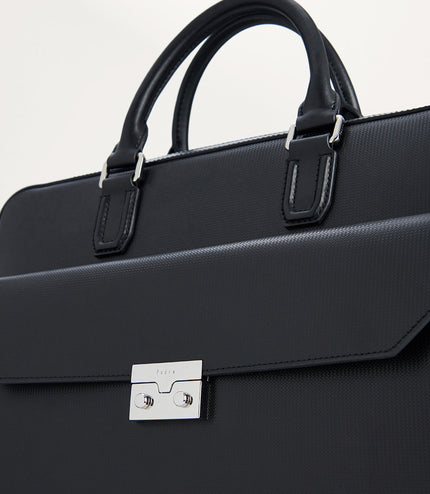 Push-lock Buckle Leather Briefcase