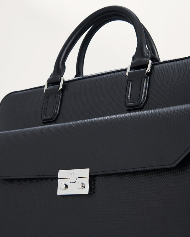 Push-lock Buckle Leather Briefcase