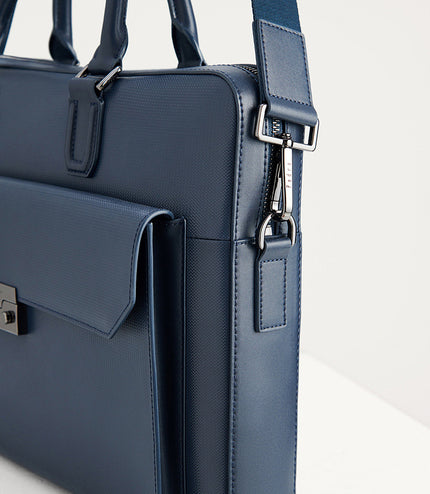 Push-lock Buckle Leather Briefcase