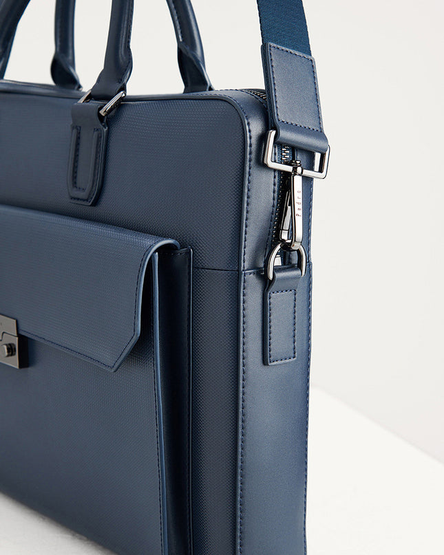 Push-lock Buckle Leather Briefcase