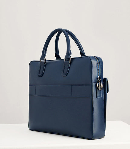 Push-lock Buckle Leather Briefcase