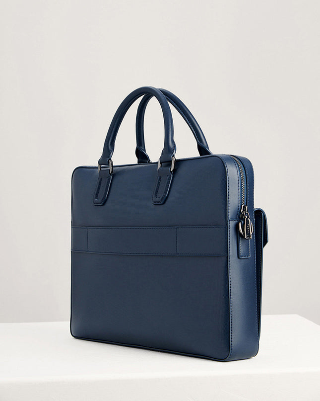 Push-lock Buckle Leather Briefcase