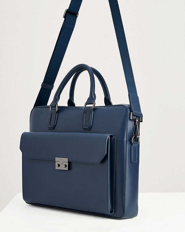 Push-lock Buckle Leather Briefcase