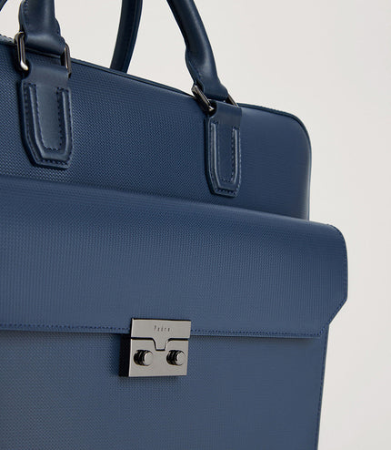 Push-lock Buckle Leather Briefcase
