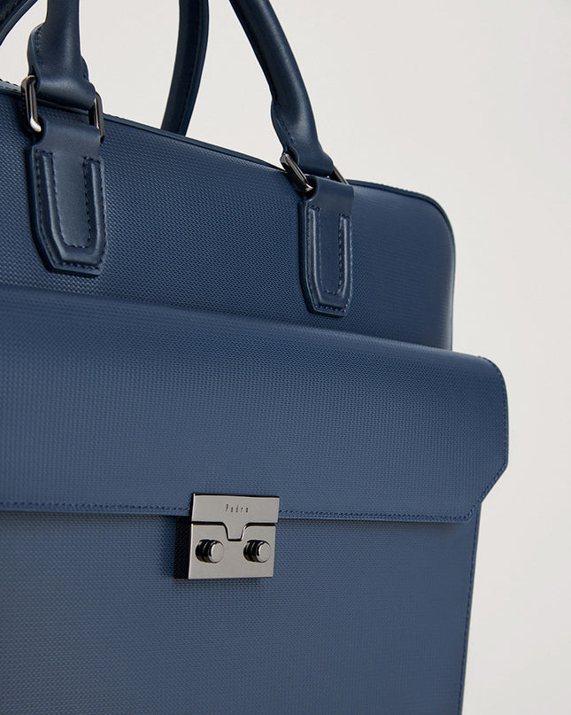 Push-lock Buckle Leather Briefcase