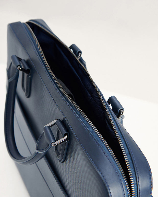 Push-lock Buckle Leather Briefcase