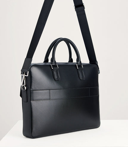 Push-lock Buckle Leather Briefcase