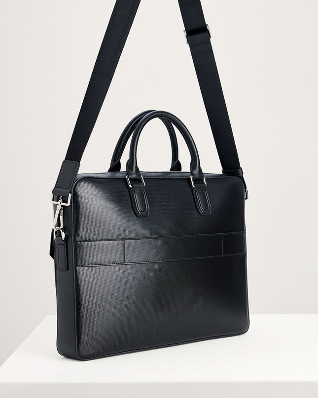 Push-lock Buckle Leather Briefcase