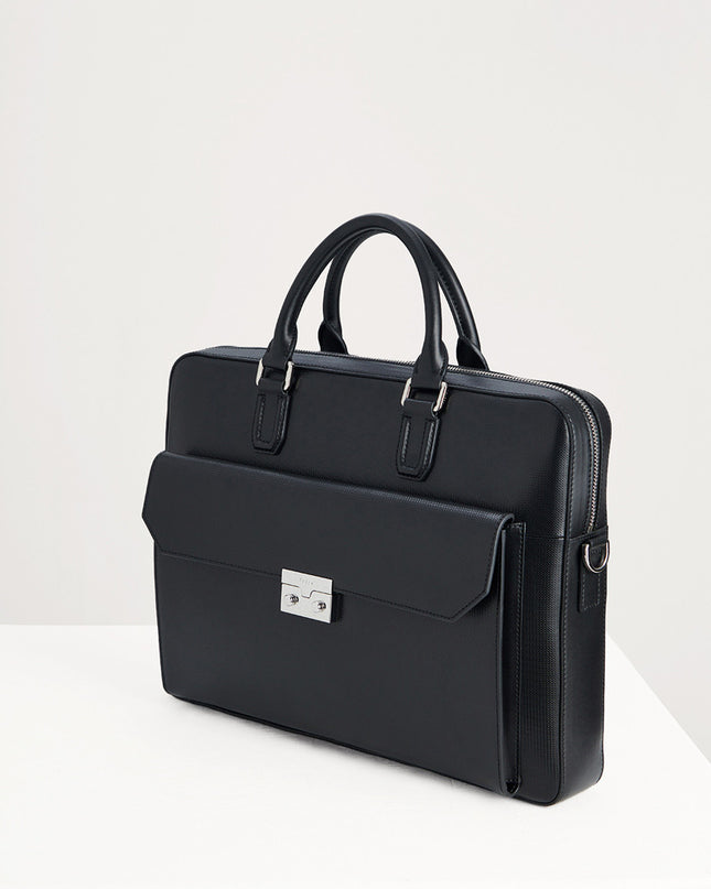 Push-lock Buckle Leather Briefcase
