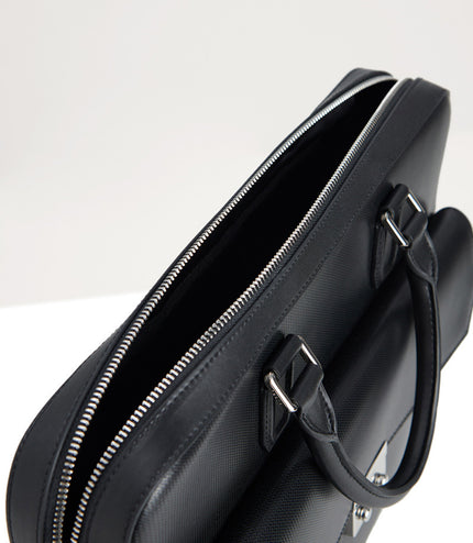 Push-lock Buckle Leather Briefcase