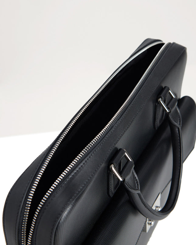 Push-lock Buckle Leather Briefcase