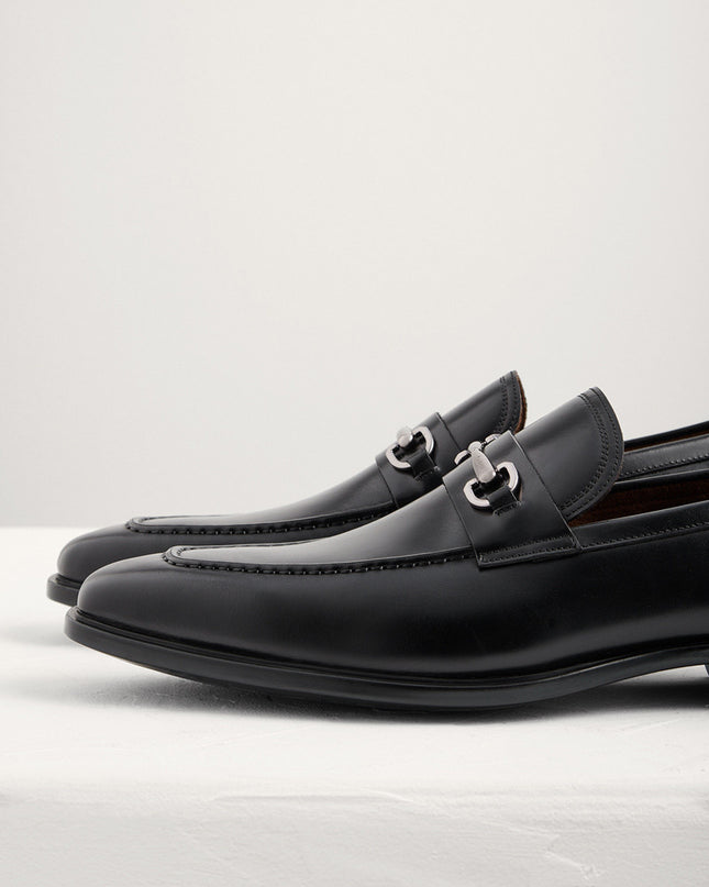 Leather Square Toe Bit Loafers