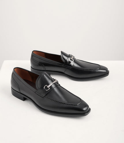 Leather Square Toe Bit Loafers