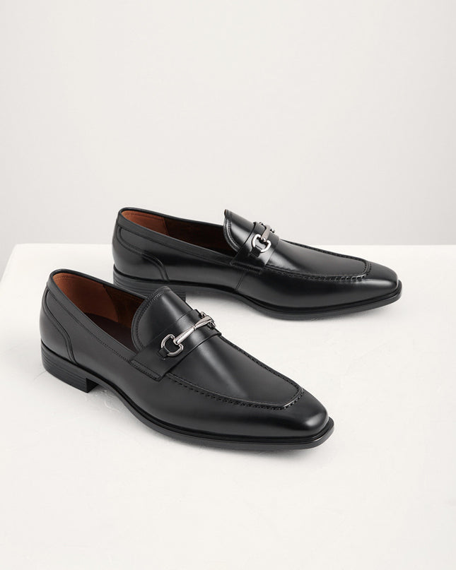 Leather Square Toe Bit Loafers
