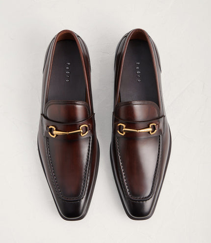 Leather Square Toe Bit Loafers