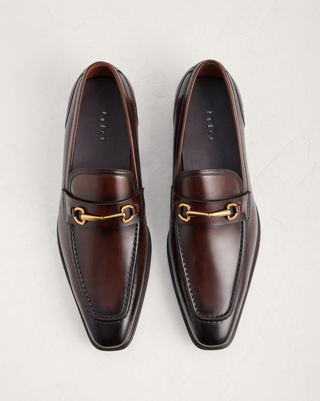 Leather Square Toe Bit Loafers